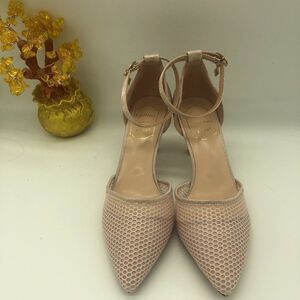 Eastanna Pointy Toe Mesh Ankle Strappy Pumps Mid Heels Sandals